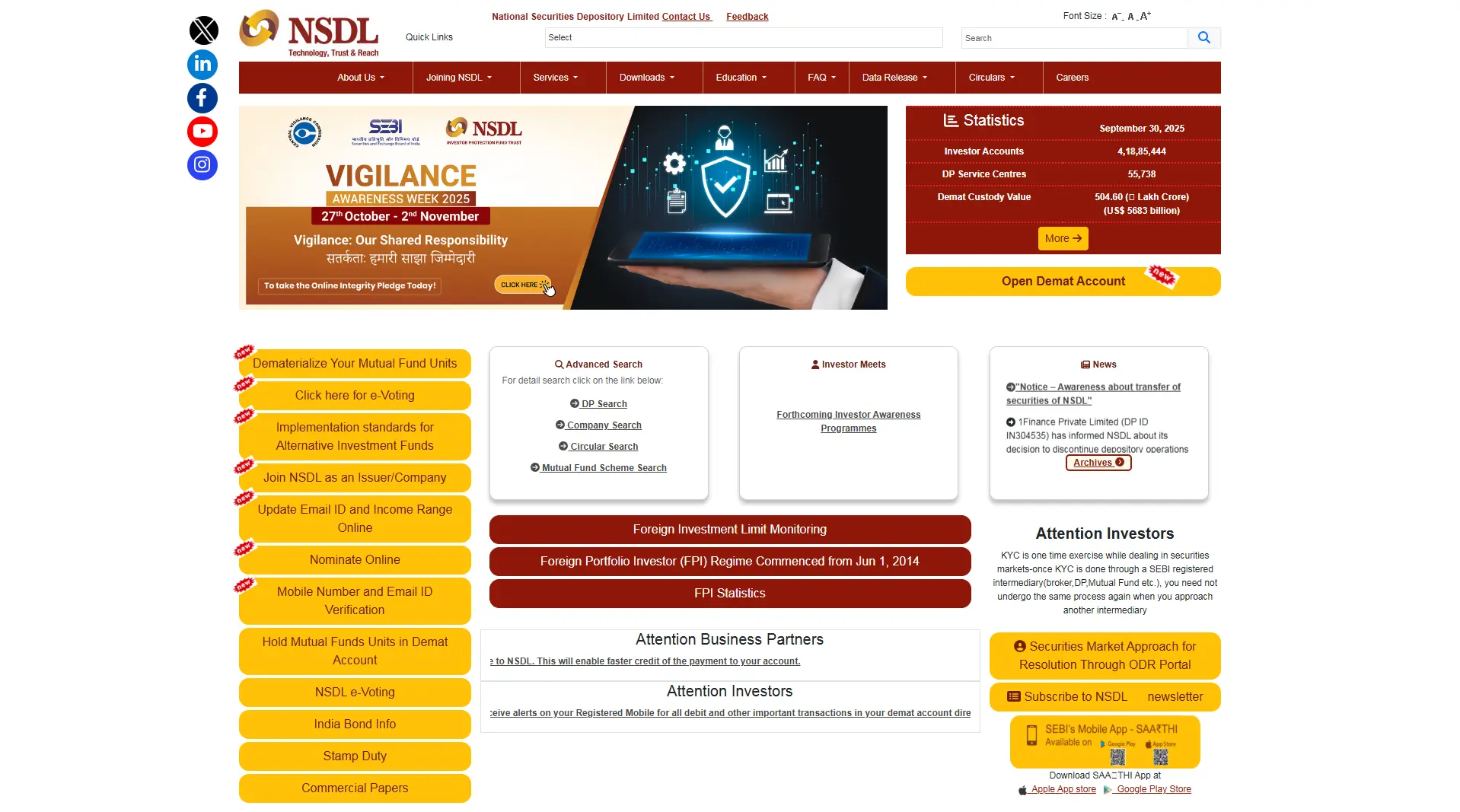 NSDL PAN Portal homepage for Kerala users