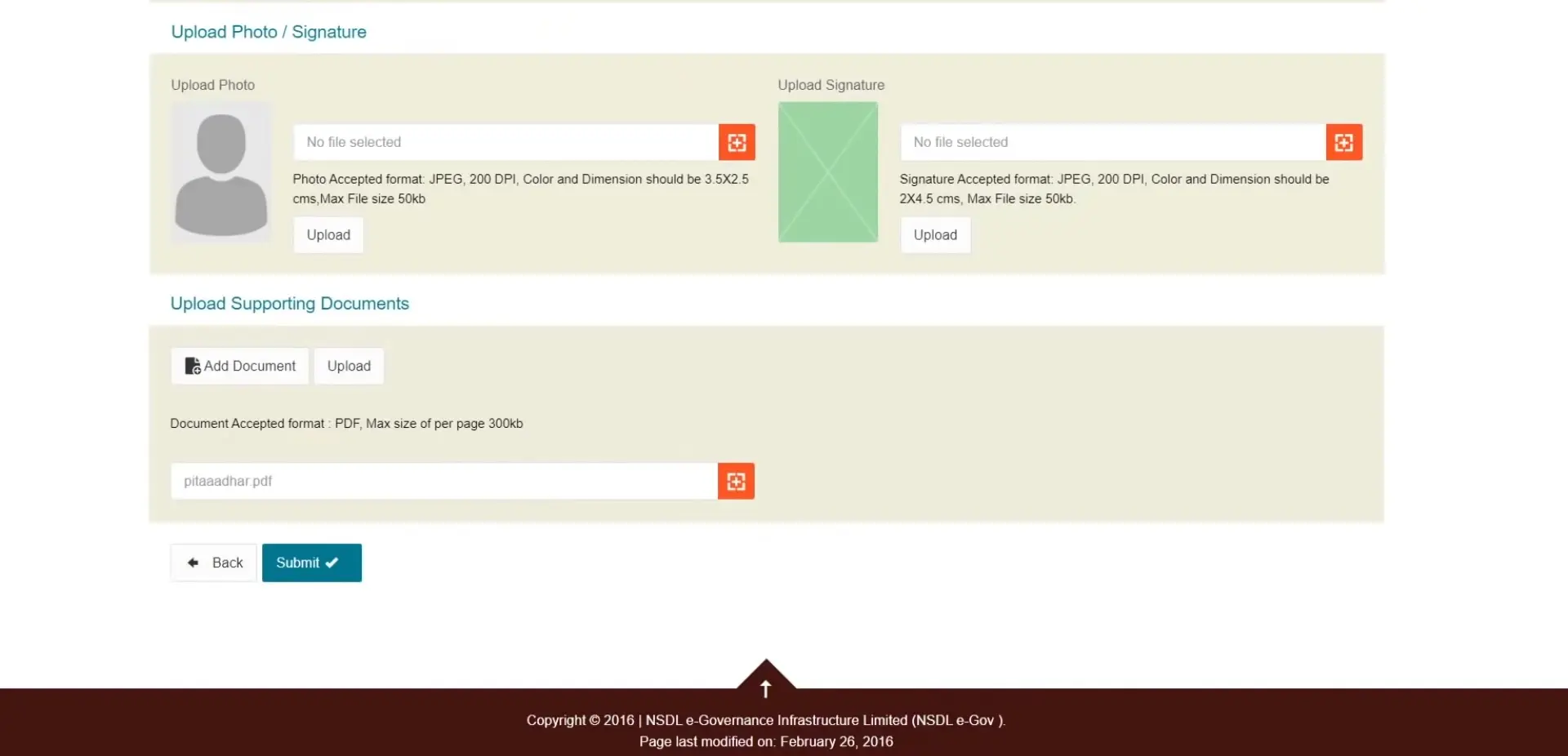 NSDL document upload for Kerala