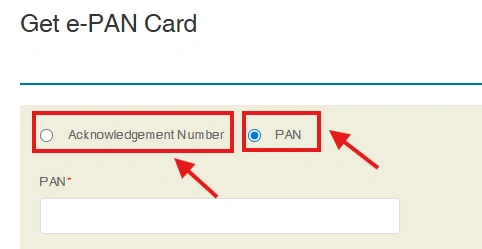Select download option using PAN, Aadhaar, or Acknowledgement Number on NSDL ePAN portal for Maharashtra